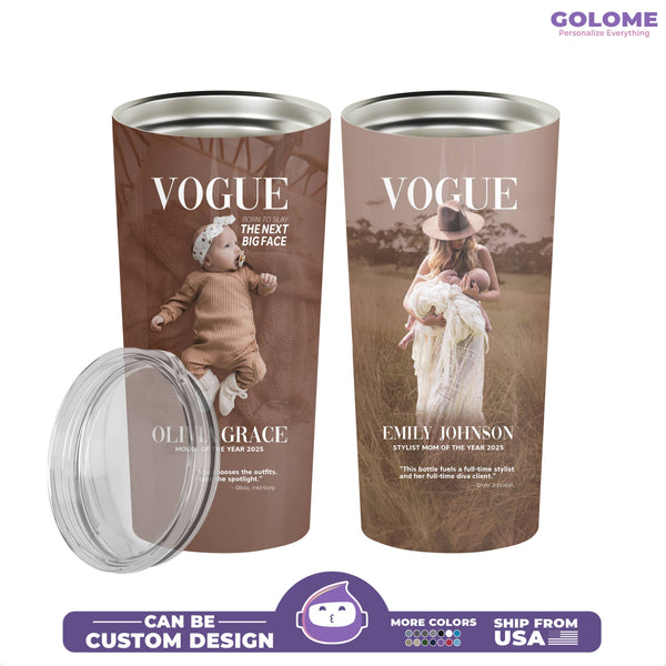 Custom Vogue Magazine Style Tumbler – Personalized Baby & Mom Fashion Cover Gift
